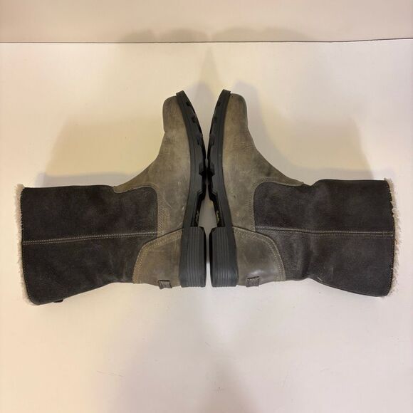 Sorel Taupe Leather and Grey Suede Zip Up Side Mid Calf Boots Size 7 - Picture 6 of 8